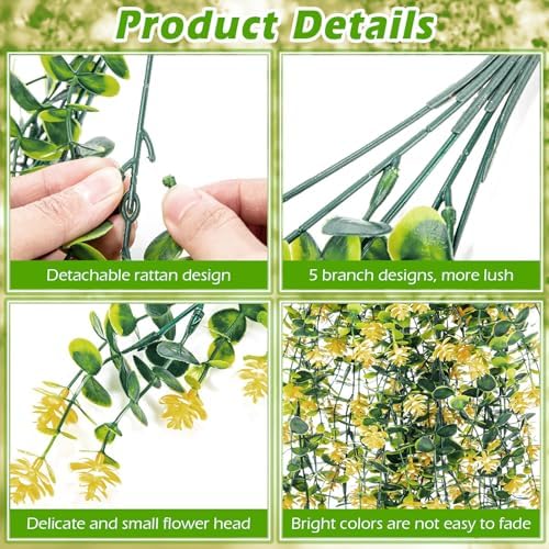 Hotop 6 Pcs Artificial Hanging Plants Ivy Vine with Flowers, Yellow - Image 3