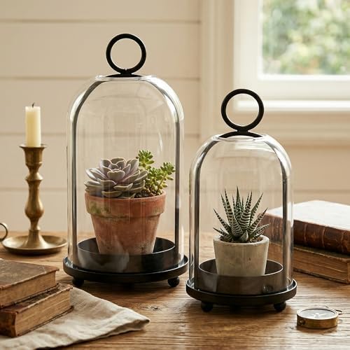Hurricane Candle Holders Set of 2-10" & 7.8" Black Metal Base with Glass Dome, Includes 2 Pillar Candles, Hanging or Tabletop Centerpiece (Batteries Not Included) - Image 7