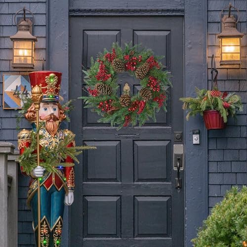 22’’ Artificial Christmas Wreath Norfolk Pine Wreath for Front Door with Pine Needles Red Berries Big Pinecones Christmas Decorations for Winter Farmhouse Wall Indoor Outdoor Home Holiday Xmas Decor - Image 4