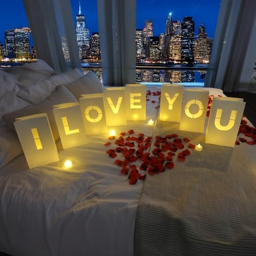 I Love You Luminary Bags with LED Tea Light Candles, Balloons, and Rose Petals – Romantic Decorations for Proposals, Anniversaries, and Special Moments by Choobly