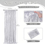Silver Sequin Backdrop Curtains,2 Panels 3FTx8FT Glitter Backdrop for Party - Image 3