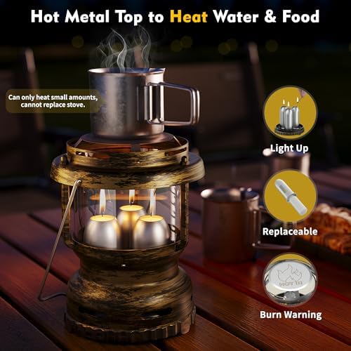 3-Wick Candle Lantern for Power Outages, 18H Emergency Light, Vintage Brass - Image 3