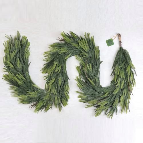 6FT Artificial Norfolk Pine Garland – Real Touch Greenery Garland, Dense Green Plants for Indoor Outdoor Christmas, Holiday, and Home Decoration (1, 9FT) by QIANYUN