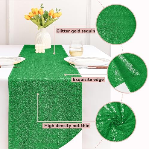 Sugargirl 10 Packs 12 x 72 inches Sequin Table Runner, Glitter Grass Green Table Runner for Birthday Party Supplies Wedding Holiday Celebration Event Decorations - Image 4