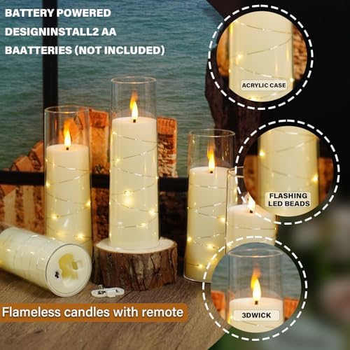 Nimiko Flickering Flameless LED Candles,Battery Operated Candles 9 Pcs with Embedded Star String,Acrylic LED Pillar Candles with Remote,Suitable for Home Decoration to Create an Atmosphere (Ivory) - Image 3