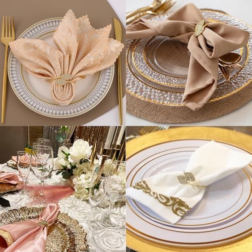 Set of 100 Napkin Rings Metal Gold Elegant Bling Leaves Rhinestone Napkin Ring, Napkin Rings Bulk Dinner Banquet Serviette Decor, Dining Table Setting for Thanksgiving Christmas Holiday Wedding Party - Image 3