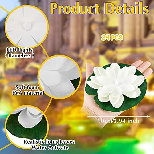 Liliful LED Floating Lotus Lantern, Diwali Pool Pond Decor, White,3.94 Inch - Image 2
