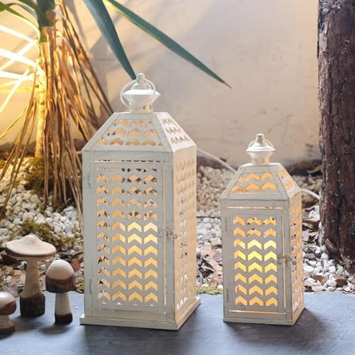 LED Lantern Decorative Indoor & Outdoor, Set of 2 (18' & 13') Metal Candle Lanterns, Vintage Hanging Candle Holder for Front Porch, Patio, Wedding, Farmhouse Home, Christmas Decoration - Image 7