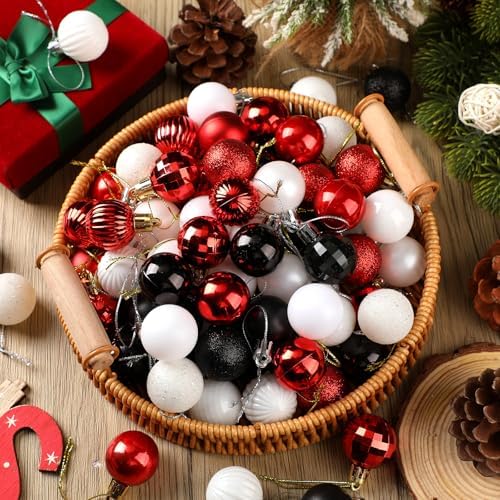 Shappy 216 Pcs Mini Christmas Ball Ornament 1.18 Inch,Black, White, Red - Image 3