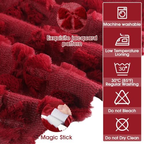Civaner 48in Burgundy Bow Christmas Tree Skirt Faux Fur - Image 2