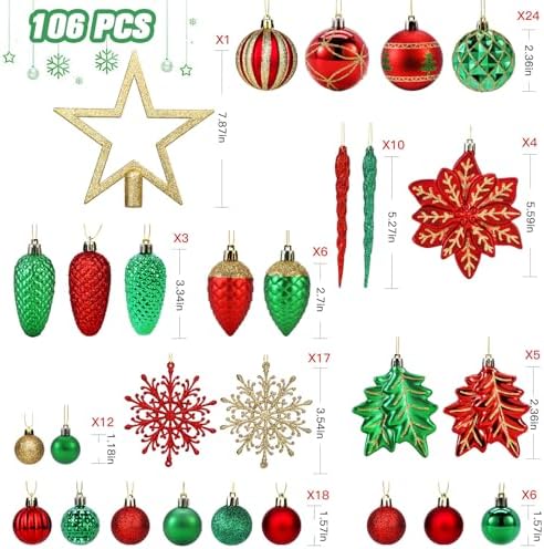 SHareconn 106 PCS Christmas Ball Ornaments for Christmas Tree Decorations - Image 3