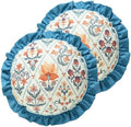 ISAENNE Linen Round Throw Pillow Cover,Set of 2,Diameter 16"-Floralsea A by Isaennehomedecoration