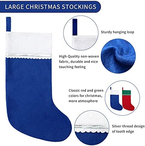 24 Pack Felt Christmas Stockings, 19 Inches Blue and White Christmas Stockings Hanging Ornaments, White Cuff with Silver Trim Christmas Stockings for Family Christmas Holiday Decorations - Image 3