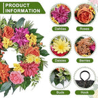 24 Inch Spring Summer Wreath for Front Door with Roses Dahlias Silk Flowers with Berry Greenery for All Seasons Indoor Outdoor Porch Wedding Wall Farmhouse Living Room Home Decor - Image 6
