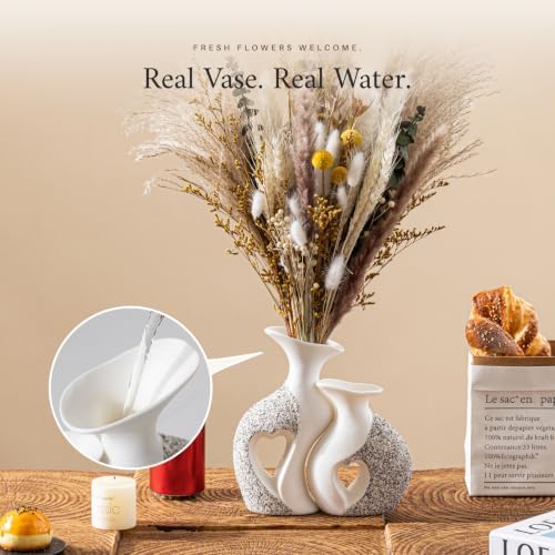 Heart Vase Set of 2, White Ceramic Vases, Wedding Gift for Couples - Image 6