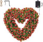 Valentine’s Day Solar Spring Wreath for Front Door 18inchWreath Pre-lit 30LED Wreaths Spring Summer Decor for Outside Aftificial Red Floral Wreaths Home Decorations Wreath by GlowingPetals