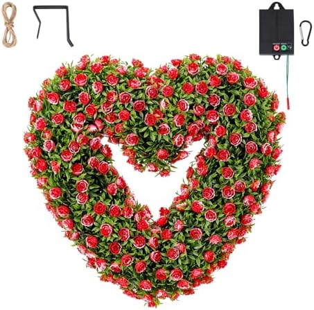 Valentine’s Day Solar Spring Wreath for Front Door 18inchWreath Pre-lit 30LED Wreaths Spring Summer Decor for Outside Aftificial Red Floral Wreaths Home Decorations Wreath by GlowingPetals