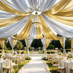 4 Panels 5ft(W) x 20ft(H) Silver Backdrop Curtain for Wedding Parties by PartyVillage