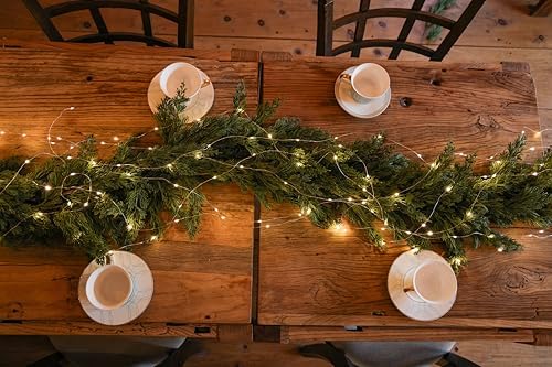 MISSPIN Christmas Garland with Lights, Real Touch Winter Pine Garland, Green Artificial Greenery Garland for Table, Mantle, Wall, Indoor, Outdoor Christmas Decorations - Image 6