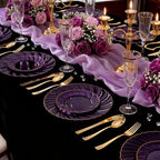 YOUBET 125PCS Clear Purple Plastic Plates with Gold Rim for Wedding - Image 6