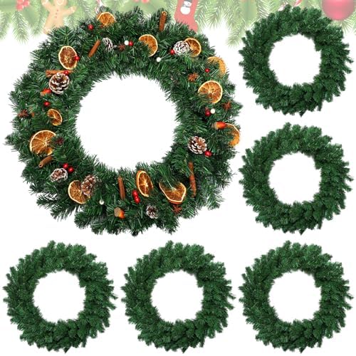 Hotop 6 Pcs Artificial Christmas Wreath for Front Door, 24 Inch by Hotop
