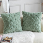 Yaertun Set of 2 Decorative Throw Pillow Covers Thick Plush Wool Throw Pillows Super Soft Luxury Faux Rabbit Fur Velvet Cushion Covers for Couch Sofa Bed Living Room 26x26 Inch Sage Green - Image 2