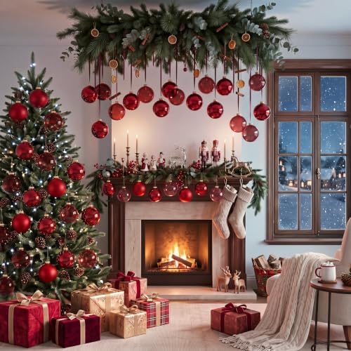 Seenelling 12 Pcs Christmas Glass Ball Ornaments 3.15 Inch, Burgundy - Image 5