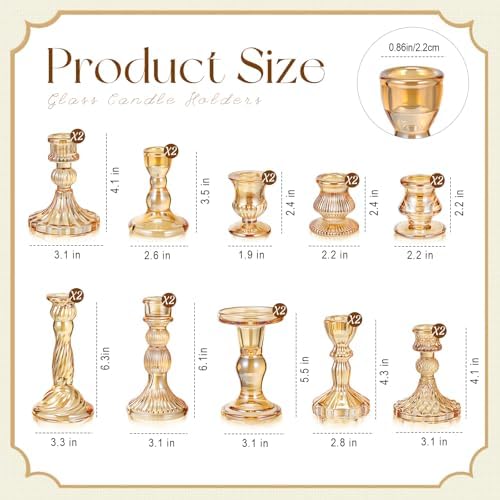 Mumufy 20 Pcs Glass Taper Candle Holders Assorted, Gold - Image 2