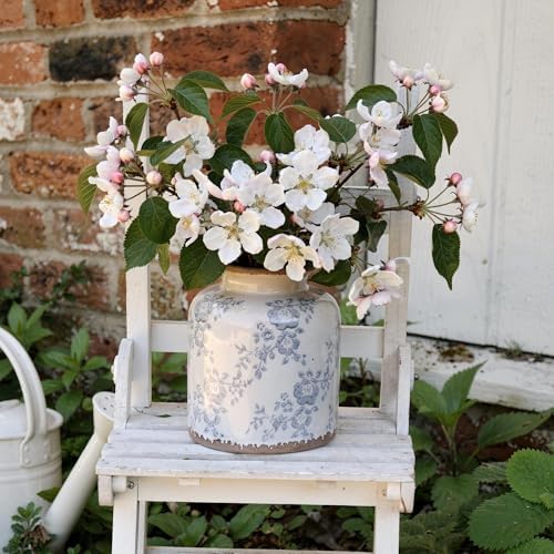 Ronasip Blue Camellia Chinoiserie Vase, 6.2” Crackled White Ceramic Vase with Antique Distressed Edges, Hand-Painted Vintage Floral Vase for Home Decor, Farmhouse Table Centerpiece (Blue, 6.2") - Image 4