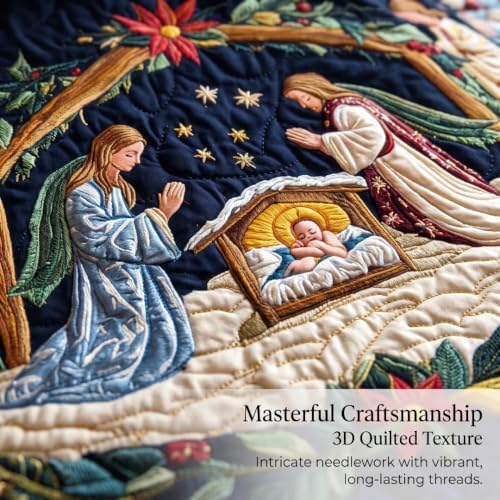 Christmas Tree Skirt Vintage Quilted Applique 36/48/72 Inch Holiday Decor (Blue,Medium) - Image 3