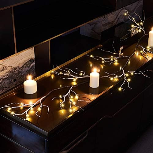 Hairui Lighted Garland Snow Flocked with Timer 6FT 48 LED Battery Operated Pre-lit Twig Vine Firepalce Mantle Table Winter Christmas Decoration Indoor Outdoor - Image 3