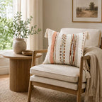 decorUhome Boho Decorative Throw Pillow Covers 18x18 Set of 2, Striped Chenille Tufted Pillow Covers with Tassels for Couch Bed Sofa, Cream White and Orange - Image 2