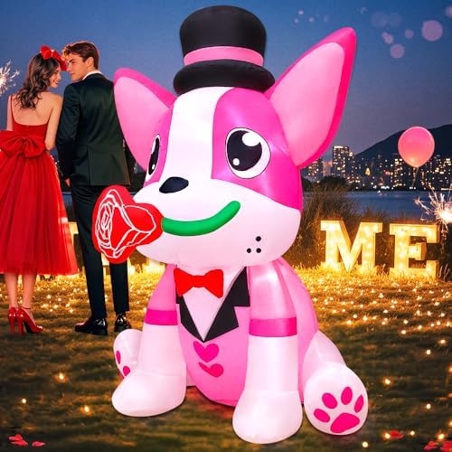 KOOY 4FT Height Mothers Day Inflatable Outdoor Decorations Valentines Inflatables Lovely Dog,Valentines Blow up Yard Decorations for Outdoor Indoor Party Wedding Anniversary - Image 4