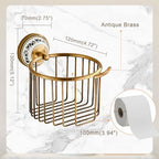 Vintage Wall-Mounted Toilet Paper Holder with Wire Basket Design, Antique Brass, Wall-Mounted Bath Hand Towel Holder with Ceramic Inlay, Vintage Style. - Image 5