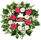 Artificial Spring Summer Wreath, 24 Inch Floral Wreath for Front Door - Greenery Wreath with Flowers and Green Leaves, Farmhouse All Season Home Decor for Indoor Outdoor Wall Porch Window by MEETYEHUA