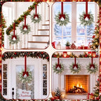 Riceshoot 6 Pcs 10'' Mini Christmas Cabinet Wreath Small Wreaths with Bow - Image 6