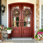 24 Inch Artificial Spring Summer Wreath for Front Door, Colorful Floral Wreath with Red Daisies Lavender and Eucalyptus Leaves, Farmhouse Indoor Outdoor Decor - Image 6