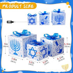 Domkom Set of 3 Hanukkah Lighted Gift Boxes,60 Led Light Up Present Box Decorations with Dreidel Menorah, White and Blue Chanukah Gift Boxes for Christmas Tree Indoor Outdoor Holiday Decor - Image 3