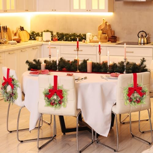 Dingion 6 Pcs Mini Christmas Kitchen Cabinet Wreath, Pine Berries Snowy - Image 5