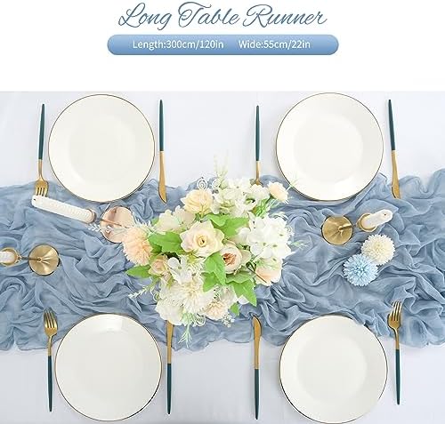 20 Pack Dusty Blue Cheesecloth Table Runner 120 Inch 10FT Rustic Boho Gauze Cheese Cloth Table Runner for Wedding Party Baby Shower Thanksgiving Christmas Decoration - Image 5