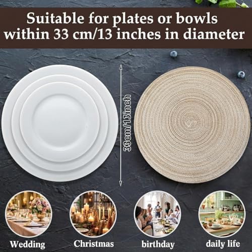 Buryeah 96 Pieces 13 Inch Christmas Round Placemats Circle Woven Place Mats Boho Decor Dining Table Mats Table Scape Hosting Friends for Wedding Birthday Dinner Parties (Beige) - Image 3