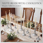 Mumufy 20 Pcs Matte Candlestick Holders, Metal Wedding Taper Candle Holders Vintage Candles Stand Set, Candle Stick Decor for Mantel Table Centerpiece Wedding Dining Table Decor Mantelpiece (Silver) - Image 4