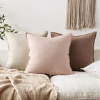 EMEMA Euro Sham Decorative Linen Throw Pillow Covers 24x24 Inch Pink - Image 7