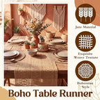6 Pack 15" Round Jute Placemats with 72" Boho Macrame Table Runner Set, Natural Burlap Woven Braided Farmhouse Rustic Kitchen Dining Table Decor for Wedding Party - Image 3