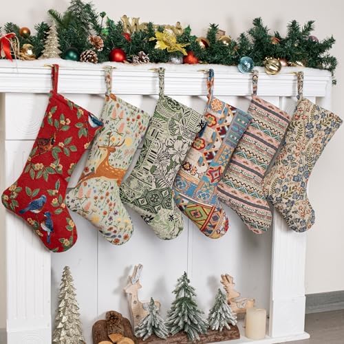 LUBOT Kilim Christmas Stockings Set of 6 Large Family Xmas Stocking 20" Handmade Boho Rustic Country Vintage Woven Stocking Fireplace Hanging Decor 6 Pack - Image 2