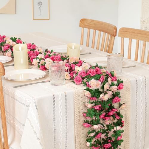 18 Pack 144 FT Artificial Flower Garland Fake Pink Roses Vines Silk Flowers - Image 2