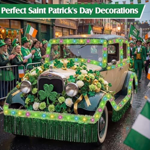 Crowye 8 Pcs LED St. Patrick's Day Table Skirt Fringe Set,Green, Fresh - Image 3