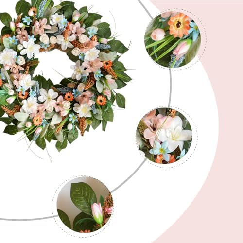 24 Inches Spring Wreaths for Front Door Spring Door Wreath Summer Floral Wreath with Wildflower for Wall Porch Indoors Outdoor Window Home Farmhouse Decorations - Image 2