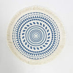 Fennco Styles Boho Geometric Fringe Decorative Cotton Placemats 13-inch Round, Set of 4 - Blue Heat Resistant Insulation Table Mats for Home Decor, Dining Table, Banquets and Special Events - Image 2