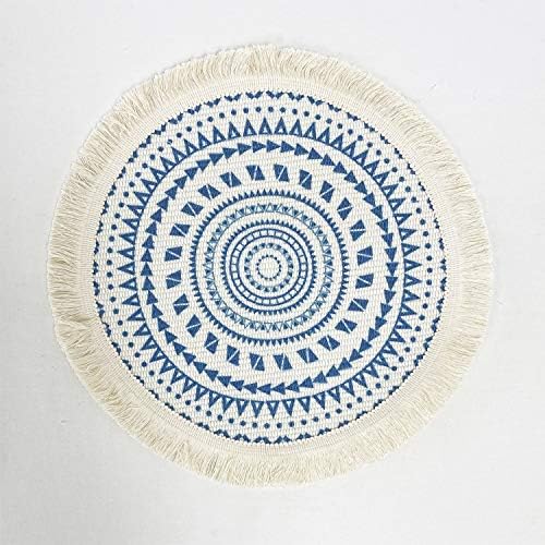 Fennco Styles Boho Geometric Fringe Decorative Cotton Placemats 13-inch Round, Set of 4 - Blue Heat Resistant Insulation Table Mats for Home Decor, Dining Table, Banquets and Special Events - Image 2